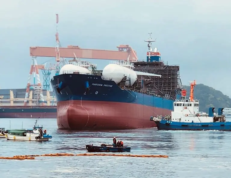 Fairfield Chemical’s LNG-powered tanker floated out in Japan