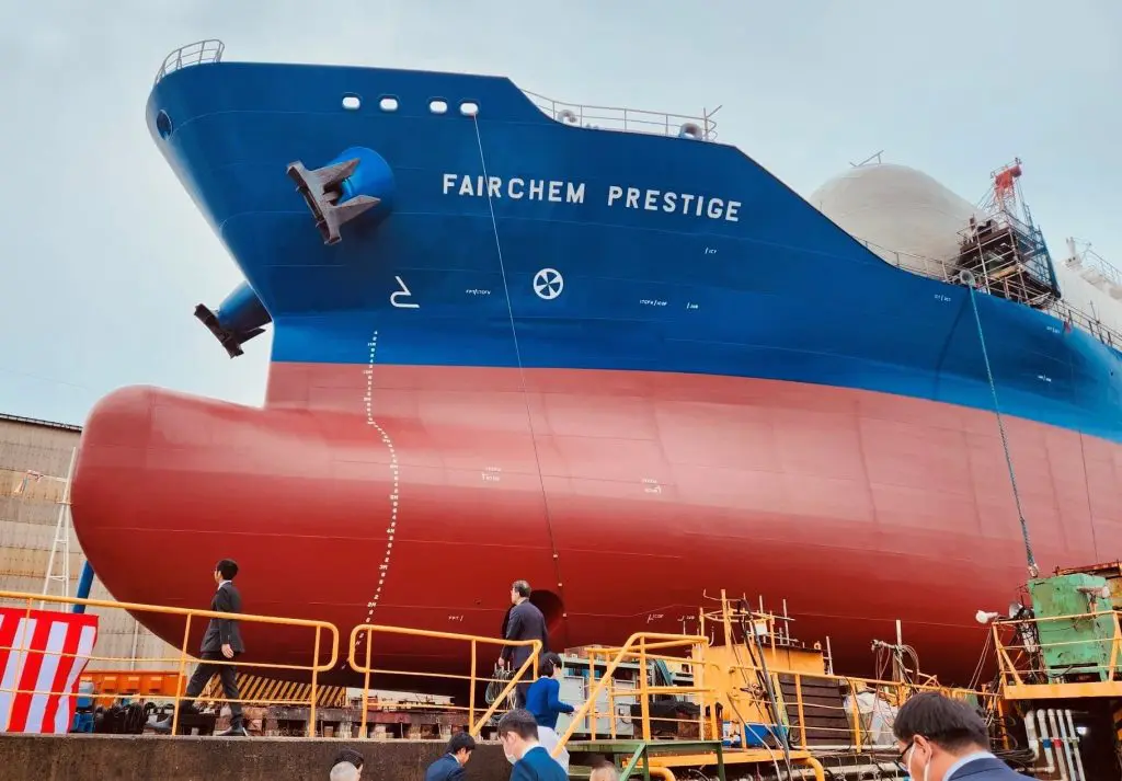 Fairfield Chemical’s LNG-powered tanker floated out in Japan