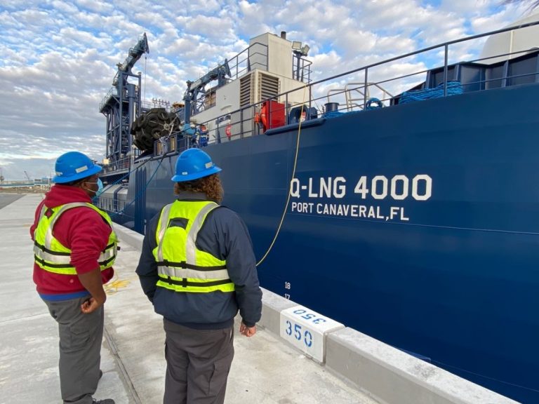 Port Canaveral welcomes Q-LNG’s bunkering barge but Mardi Gras is still in Europe