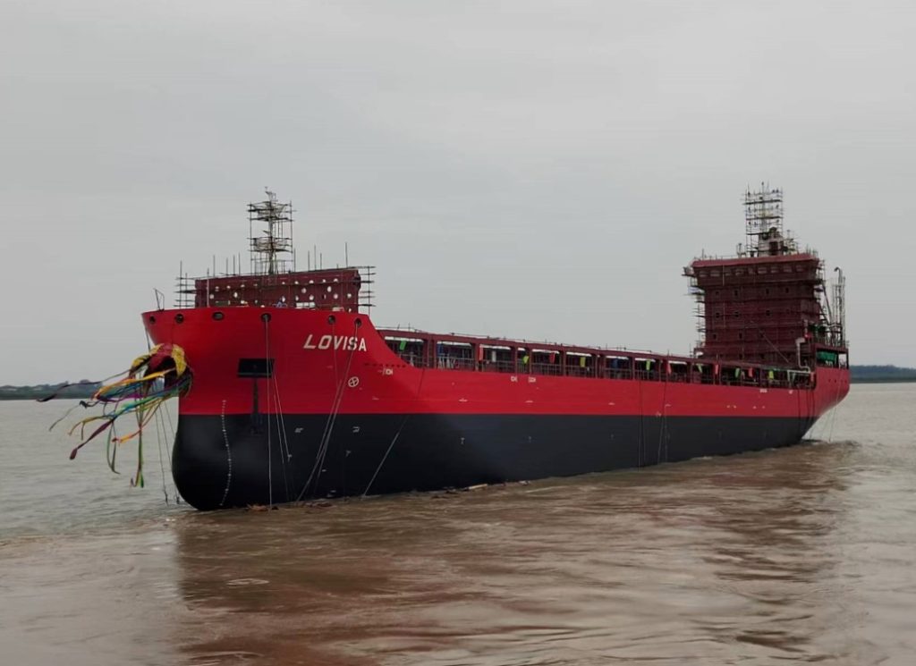 China’s Wuhu Shipyard has launched the first of three LNG-powered multi-purpose vessels it is building for Finnish shipping firm Langh Ship.
